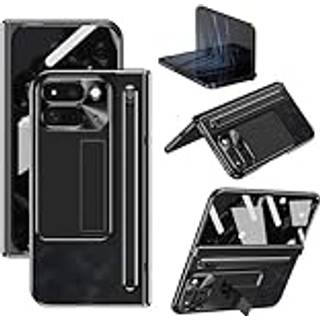 Til Google Pixel 9 Pro Fold 5G Cover Kickstand Læder+PC Etui med Hærdet Glasfilm og Stylus - Sort