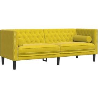 3-personers Chesterfield-sofa med bolsterpuder fløjl gul