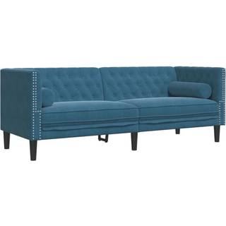 3-personers Chesterfield-sofa med bolsterpuder fløjl blå