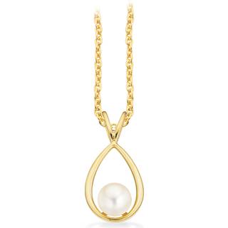 Scrouples vedhæng oval med ferskvandsperle i 8 kt med forgyldt kæde