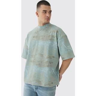 Mens Charcoal Tall Acid Wash Compact Rib Boxy Oversized T-Shirt