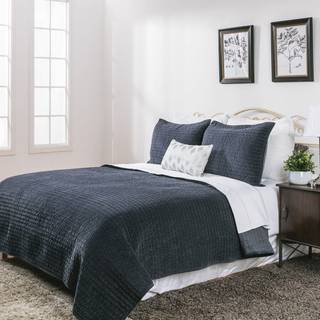 Elegant Life Home Reversible Royal Cotton Velvet Pic -syning Bedding Quilt - Queen Quilt - 88 """" X 92 """" Dusty Blue