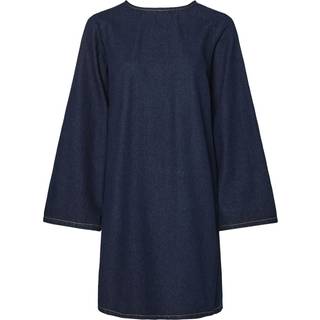 PIECES dame kjole PCOFELIA - Medium Blue Denim Black satin bow - XS