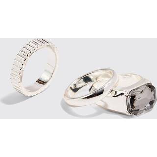 Mens 3 Pack Gem Stone Rings In Silver