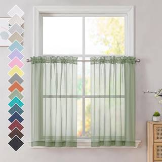 Ovzme salvie gr?nne rene gardiner 36 tommer lange korte k?kkenvindue behandling Solid sheers cafe gardiner badev?relse voil