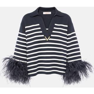 Valentino VGold feather-trimmed cotton sweater - blue - XL