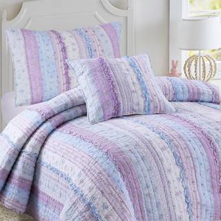 Hyggelige linje hjem mode raelynn romantisk blonder orkid? lys lilla bl? blomster print stribe bomuld 3d senget?j quilt s?t reversible coverlet s