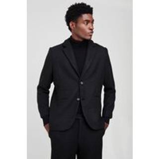Mens Black Straight Fit Boucle Single Breasted Blazer