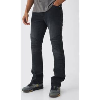 Mens Charcoal Slim Rigid Flare Biker Panelling Denim Jeans