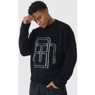 Mens Black Oversized Fluffy Knit BM Jumper