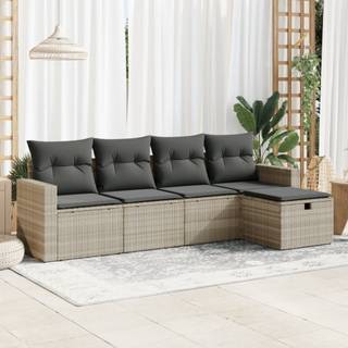 sofasæt 5 dele med hynder polyrattan lysegrå