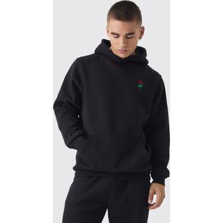 Mens Black Regular Fit Rose Embroidered Hoodie