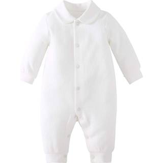 Pureborn Newborn Unisex Baby Boys Girls Spring Fall Romper Jumpsuit - Solid hvid langærmet jumpsuit tøj til dåb dåb