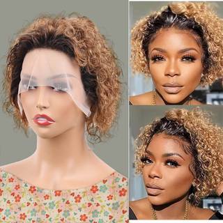 DaiMer Pixie Cut paryk Menneskehr forplukket kort krllet nisse paryk uden lim med babyhr 150 % tthed krllede nisse Bob parykker (6 tommer 1B