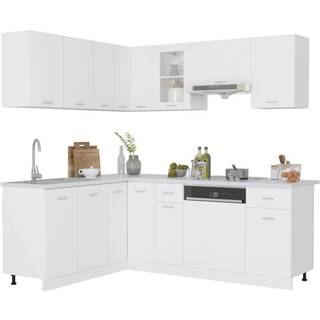 11-delt køkkenskabssæt "Lyon" hvidt konstrueret træ