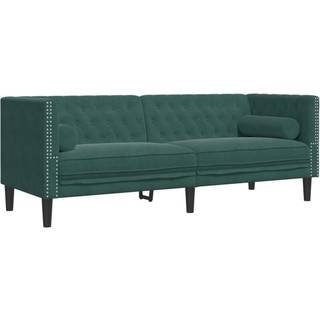 3-personers Chesterfield-sofa med bolsterpuder fløjl mørkegrøn