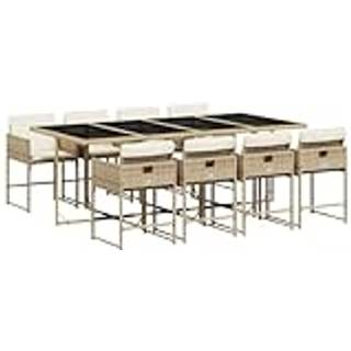 Spisebordssæt Til Haven 5 Dele Med Hynder Polyrattan Beige - 8 / beige og cremefarvet / Glas