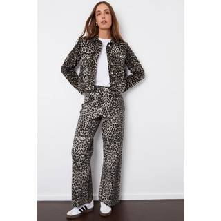 Threadbare Threadbare Brown Leopard Print Wide Leg 100% Cotton Jeans