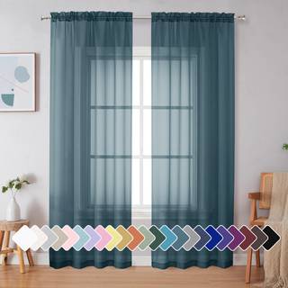 SimpleBrand Dusty Blue Sheer Curtains 90 tommer lange 2 paneler Lysfiltreringsstang Lomme Farge Farve Vindue Sheer Gardinpaneler Elegante gardine