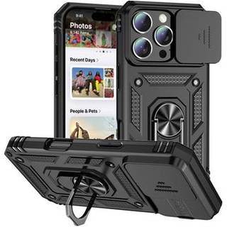 iPhone 16 Pro Max Roterende Ring Hybrid Cover med Kameraskjold - Sort