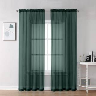 Chyhomenyc Hunter Green Sheer Curtains Sheer Curtains 84 tommer Lange 2 Paneler Sæt stanglommen Voil