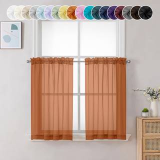 ChyHomenyc Sheer Orange Tier Curtains 24 tommer længde Lille vinduesgardiner behandling til badeværelse stue kælder kort stang lomme café gardine