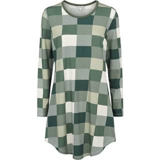 Lady Avenue Bamboo Nightdress Long Sleeve - Green/Checked - Small