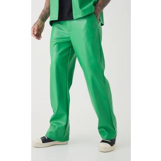 Mens Green Tall PU Relaxed Fit Trousers
