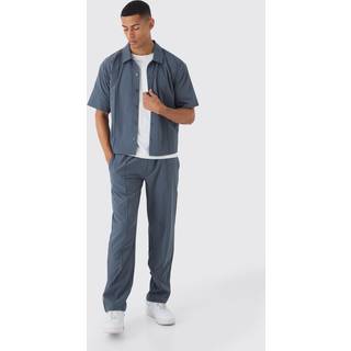 Mens Slate Blue Technical Stretch Oversized Boxy Shirt & Straight Leg Trouser Set
