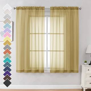 Ovzme guld rene gardiner 63 tommer lange 2 paneler - bl?dt lysfiltreringsvindue rene paneler til stue/sovev?relse top dobbelt stanglomme 1 par hv