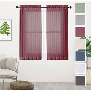 Chyhomenyc korte rene gardiner 45 tommer længde 2 stykker lys filtrering bløde voile gardiner gardiner til halvvindue/soveværelse/badeværelse/stu