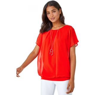 Roman Roman Orange Chiffon Jersey Blouson Top with Necklace