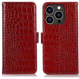 iPhone 16 Pro Crocodile Series Læderpung med RFID - Rød
