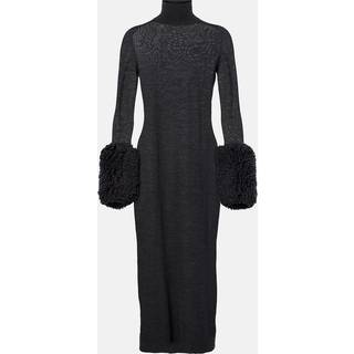 AlaÃ¯a Faux shearling-trimmed virgin wool midi dress - black - S