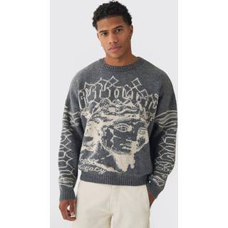 Mens Charcoal Oversized Boxy Brushed Mono Renaissance Knitted Jumper