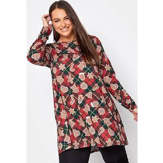 Yours Curve Yours Curve Red Novelty Long Sleeve Gingerbread Christmas Tunic