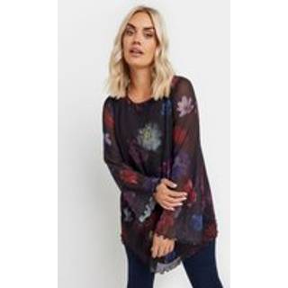 Yours Curve Yours Curve Black Mesh Flute Sleeve Top