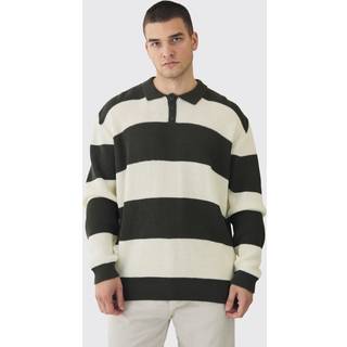 Mens Forest Tall Knitted Stripe Rugby Polo