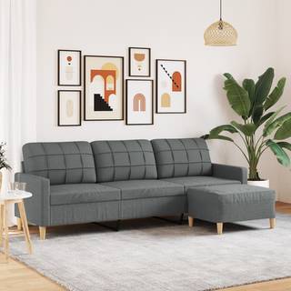 3-personers sofa med fodskammel 210 cm stof Mørkegrå
