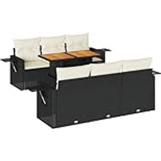 Sofasæt Til Haven 7 Dele Med Hynder Polyrattan Sort - Sort og cremefarvet