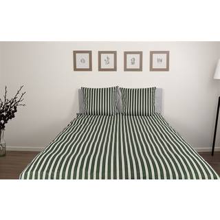 Stribet sengetøj 140x220 cm - 100% Blødt bomuldssatin - Stripe green - By Night sengesæt