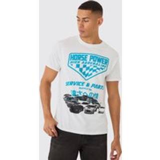 Mens White Slim Racing Print T-Shirt