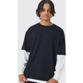 Mens Black Oversized Faux Layer T-Shirt