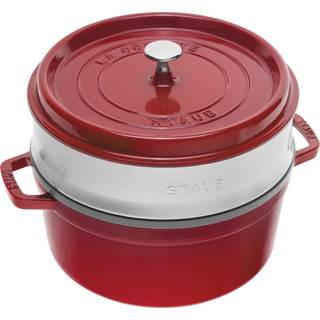 Cocotte gryde i støbejern, med dampkogetilbehør, 24cm/3.79L, Cherry -