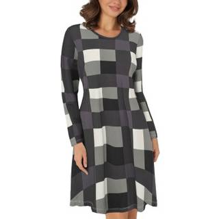 Lady Avenue Bamboo Nightdress Long Sleeve - Grey check - Large