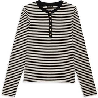 Alessia Long Sleeve Tee - Cream And Black Stripe L
