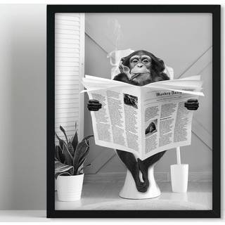 Biufo abe på toilet indrammet lærred vægkunstprint dyreplakatindretning til soveværelse badeværelse (8 """" x10 """")