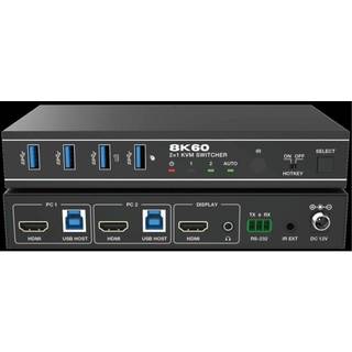 NÖRDIC 8K60Hz KVM-switch 2 til 1 understøtter UltraWide moitors 4xUSB-A