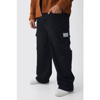 Mens True Black Plus Relaxed Fit Woven Tab Cargo Jeans