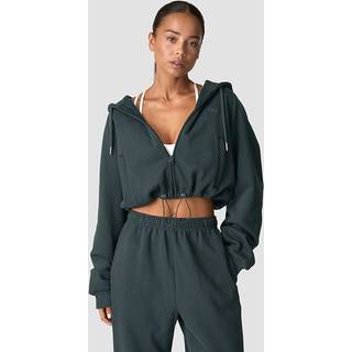 Everyday Cropped Zip Hoodie Wmn, Dark Green